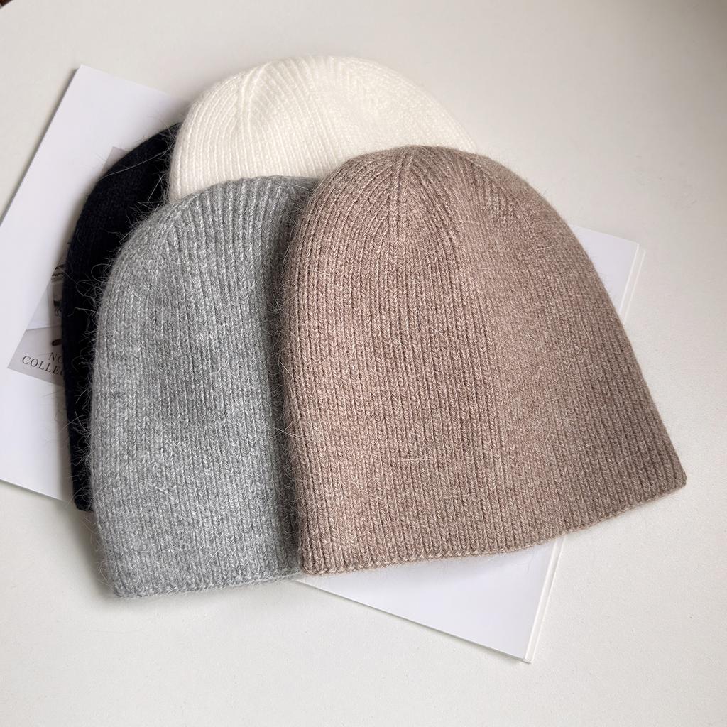 Winter Hats Woman Men Rabbit Fur Knitted Beanie Solid Color Keep Warm Korean Style Casual Baggy Cap Soft Fur Lined New