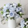 1pc Blue Artificial Flower Hydrangea Fake Peony Silk Flowers Rose Bouquet for Home Wedding Bride Bouquet Decor, Valentine Day