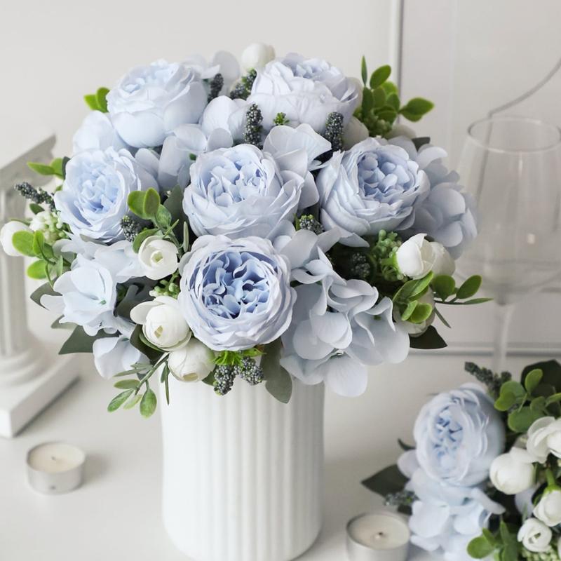 1pc Blue Artificial Flower Hydrangea Fake Peony Silk Flowers Rose Bouquet for Home Wedding Bride Bouquet Decor, Valentine Day
