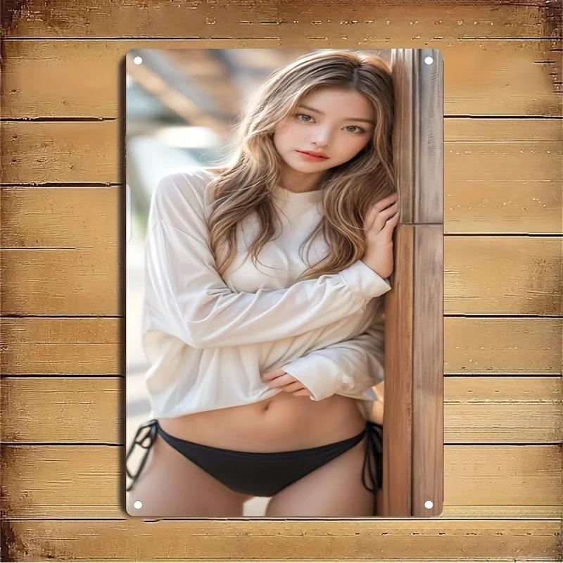 

Female Portrait Metal Signs Korean Style Wall Decor Black White Iron Art Home Cafe Wall Hanging 20x30cm