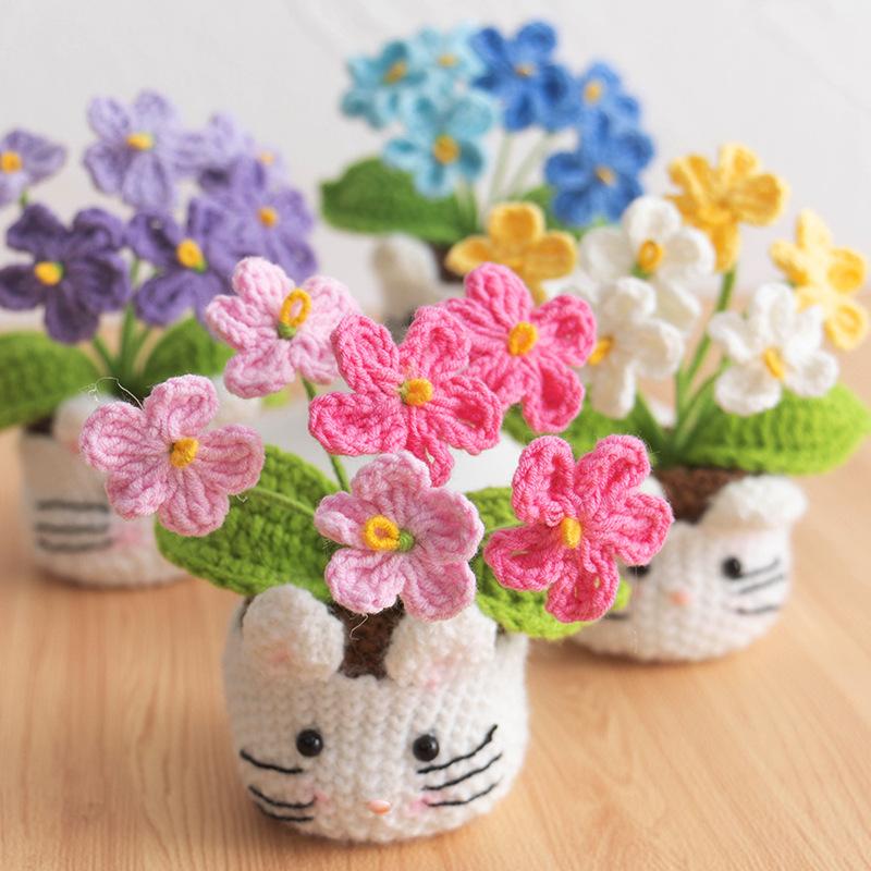 New Animal Crochet Flower Pot Cute Handwoven Flowers Knitting Flower Bookshelf Car Decoration Friends Gifts