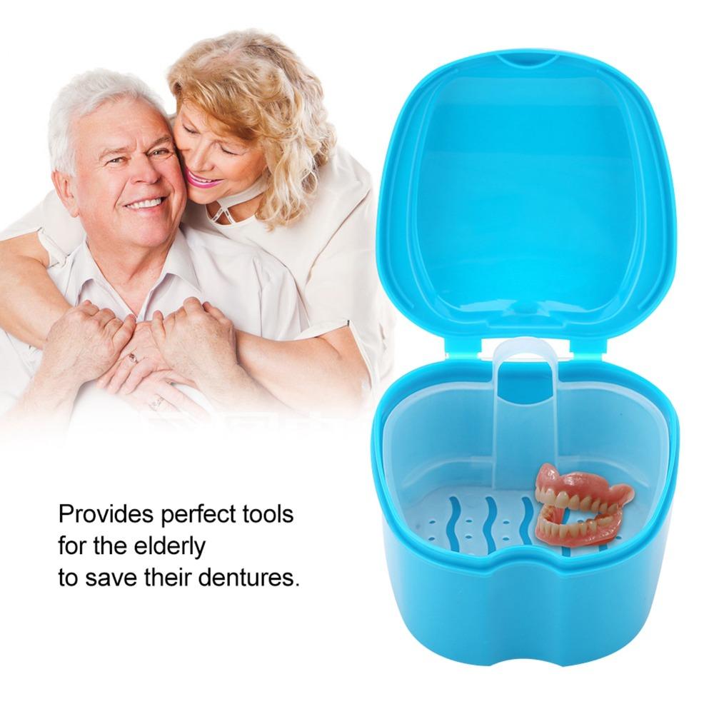 Light Blue False Teeth Storage Box With Filter Screen Denture Bath Box  For Retainer Users