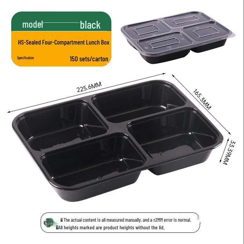 

Disposable 4-Compartment Black Plastic Meal Prep Containers