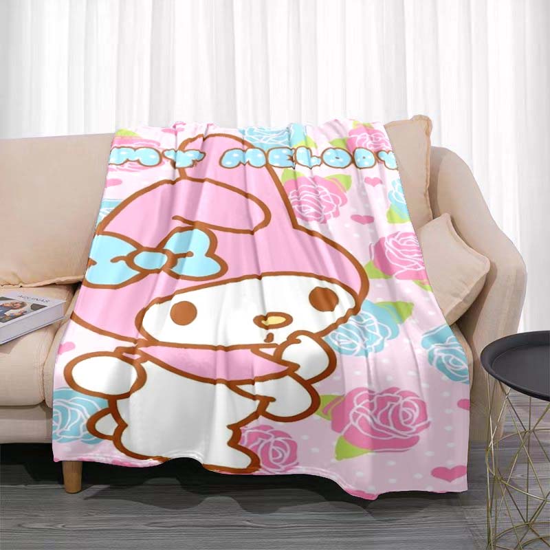 This 3D Adorable My Melody and Cinnamoroll Cartoon Flannel Blanket Is Comfortable and Soft, Suitable for Use In Bedrooms, Beds,