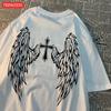 Casual Cotton Womens TShirts Cross Body And Flying Wings Funny Prints Short Sleeve ONeck Soft Oversize Fashion Female Clothes
