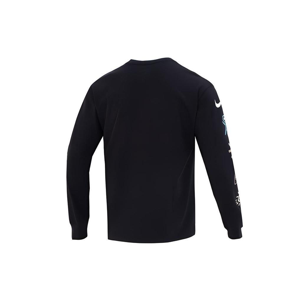 Nike Logo Print Crew Neck Long Sleeve Sport T-Shirt Men Tops Black DZ2860-010