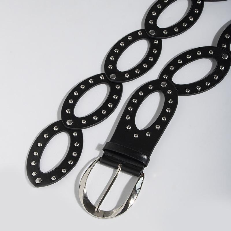 Belt for Women with High-end Belt for Women with Versatile Decorative Rivets Handsome Belt for Women with Belt Splicing Hot Girls Wide Belt