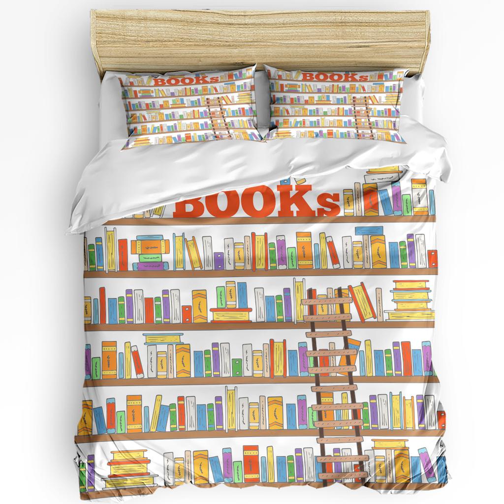 Bookshelf Library Book Printed Comfort Duvet Cover Pillow Case Home Textile Quilt Cover Boy Kid Teen Girl 3pcs Bedding Set