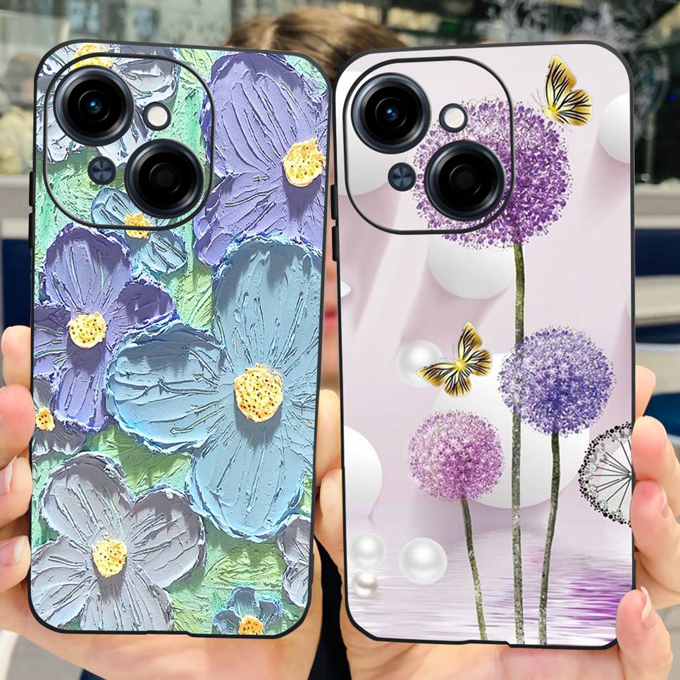 Flower Butterfly Women Fashion Back Cover For Tecno Spark GO 1 Spark GO 2025 Phone Funda Black Matte Soft TPU Silicone