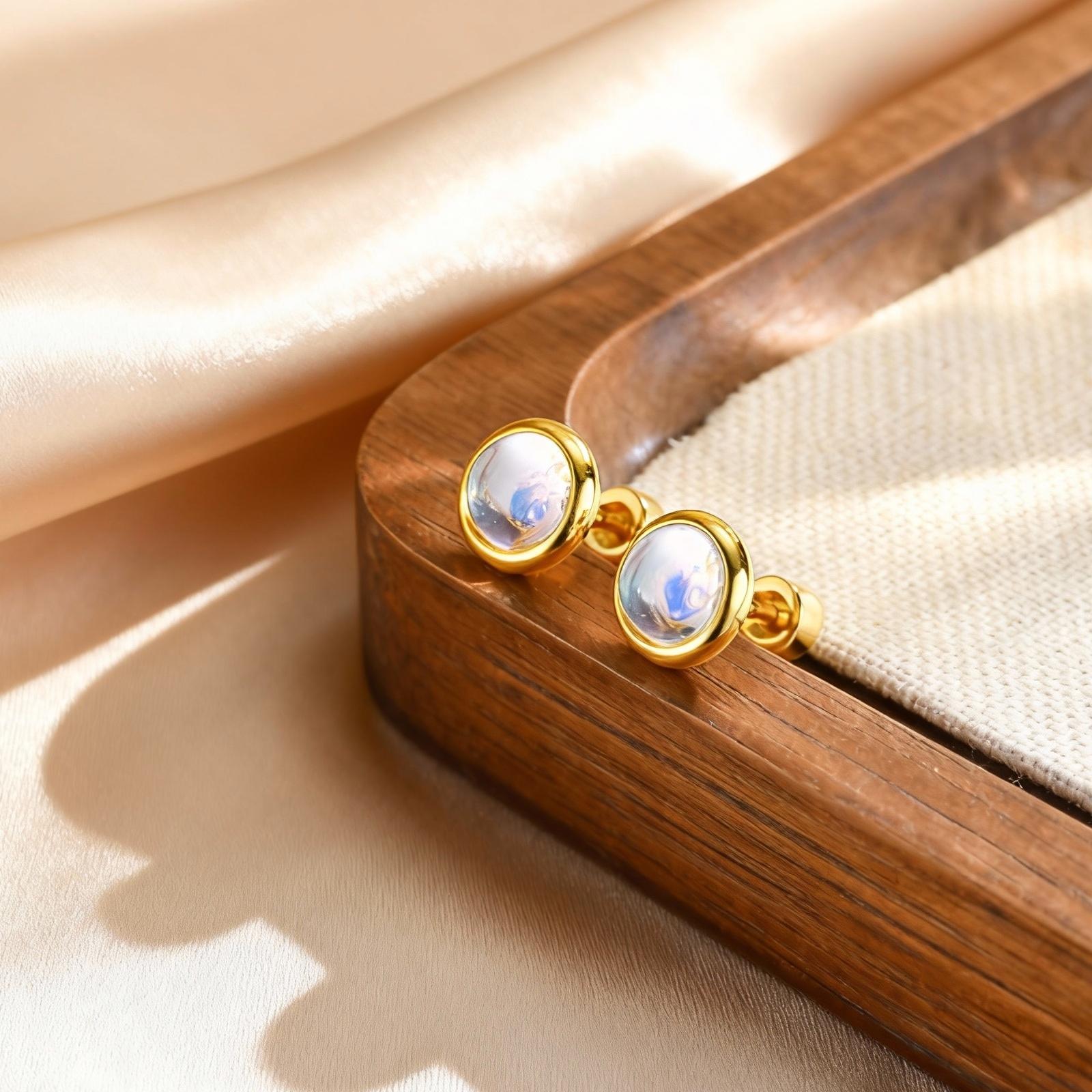 

Trendy Natural Stone Earrings For Women, Stainless Steel Small Round Stud Earrings, Geometric Wedding Daily Jewelry Gifts
