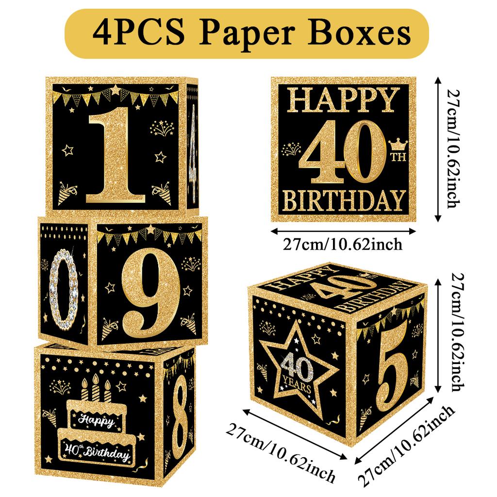 Black Gold Birthday Number Box Happy DIY 0-9 Birthday Party Decoration Kids Adults Birthday Party 18 30 40 50 Anniversary Decor