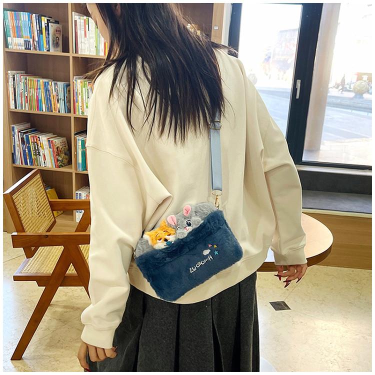 Zootopia Nick Wilde Judy Hopps Plush Crossbody Bag With Zipper Closure For Casual Daily Use