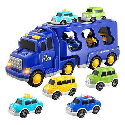 HIWO Toy Cars for Boys Ages and 6 and Educational Toy Set of 5 Large and Small Vehicles Large Truck 4 Mini Construction Fire Indoor Mini Educational