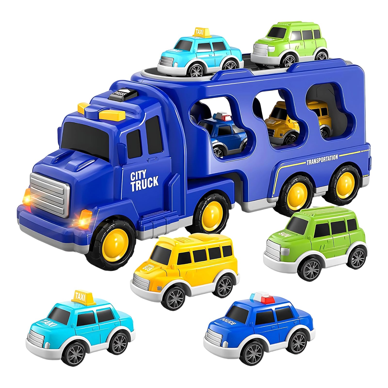 

HIWO Машинки для мальчиков от 3 до 6 лет и Набор из 5 больших и маленьких транспортных средств Образовательная игрушка Большой грузовик 4 Мини-строительная пожарная Маленькие образовательные игрушки для помещения