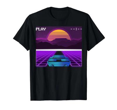 Beautiful Sunset Aesthetic Car, Cyberpunk Outrun Synthwave T-Shirt