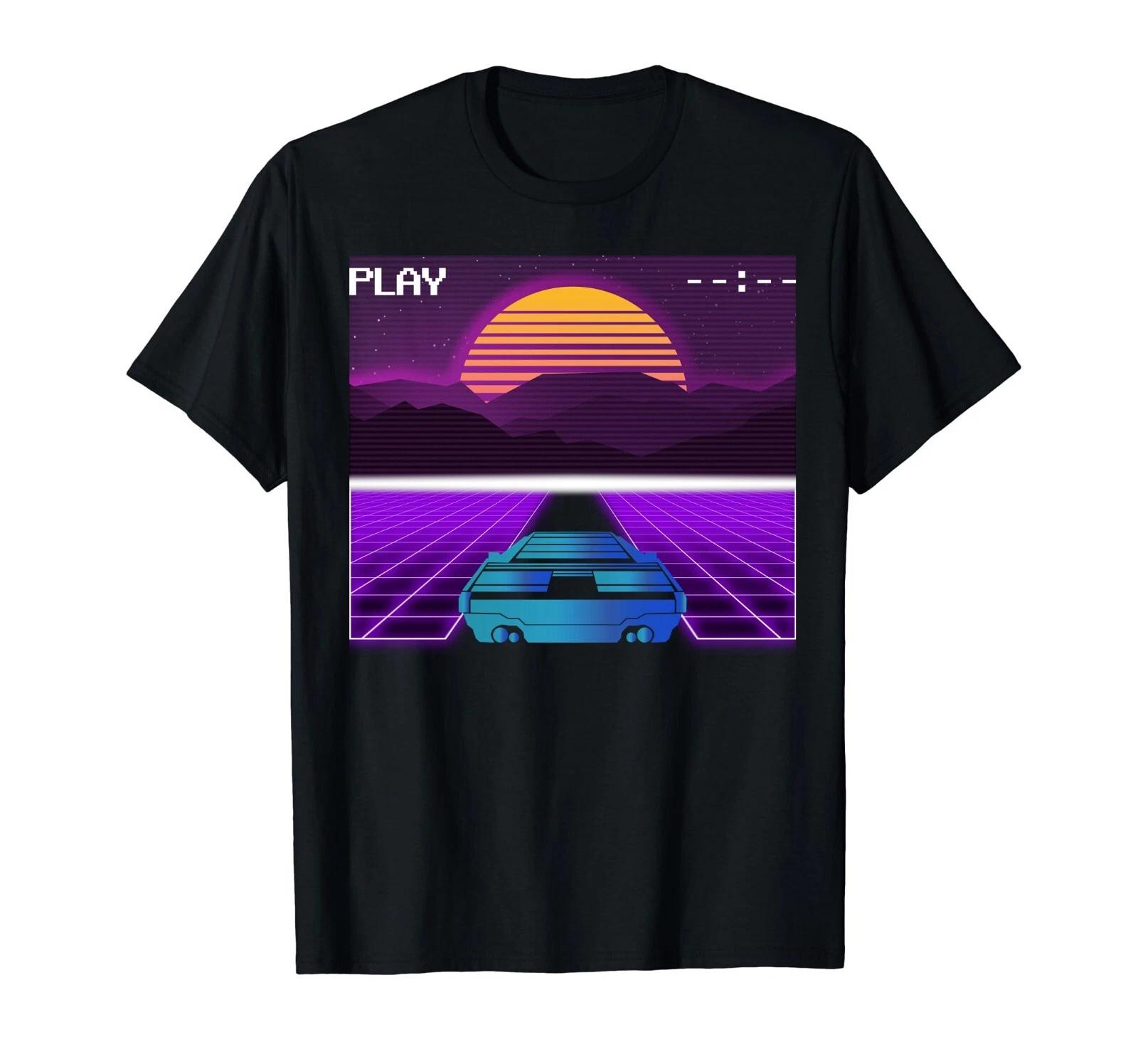 Beautiful Sunset Aesthetic Car, Cyberpunk Outrun Synthwave T-Shirt XXXXL
