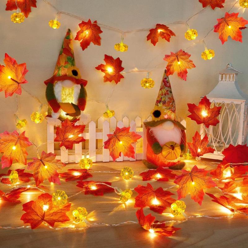LED Halloween Maple Leaf & Pumpkin String Lights, Outdoor Festival & Christmas Decoration Fairy Lights