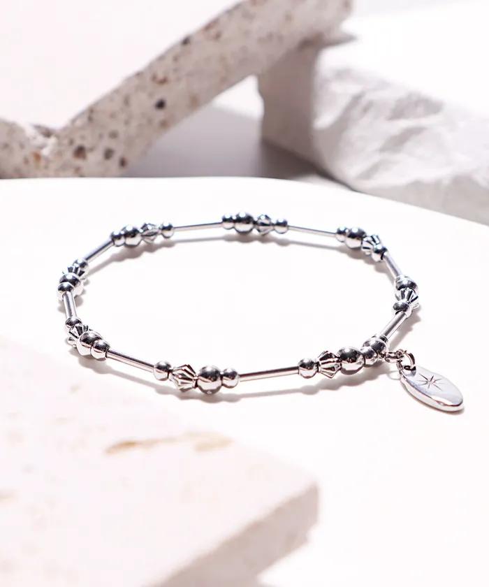 Surgical Bar & Pleated Ball Point Bracelet (PLT-BR-117_SV)