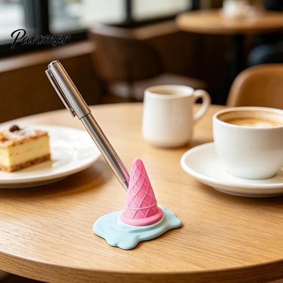 Creative Ice Cream Decor 3D Printed Melting Pen Holder, Novelty Cone Desk Desktop Storage Container Stand, Funny Organizer, Decorative Figurine