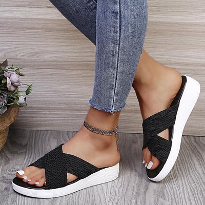 Women's Sandals 2024 Summer Plus Size Comfort Breathable Wedge Women Slippers Weave Cross Flat Sandals Women Closed Toe Slippers