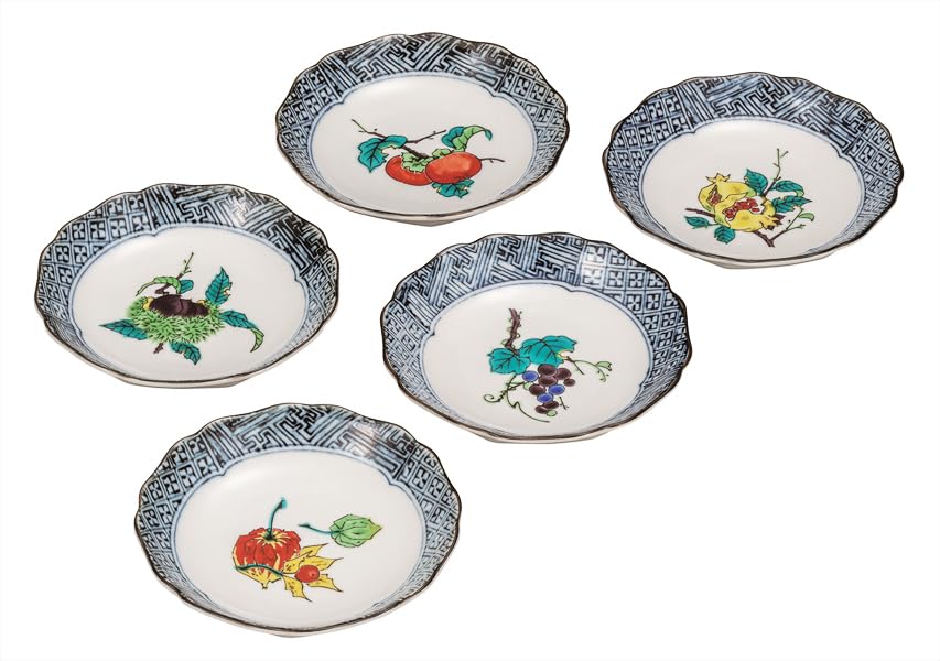 Kutani Ware Iwataya 4.2 Size Plate Set with Fruit Designs K9-55