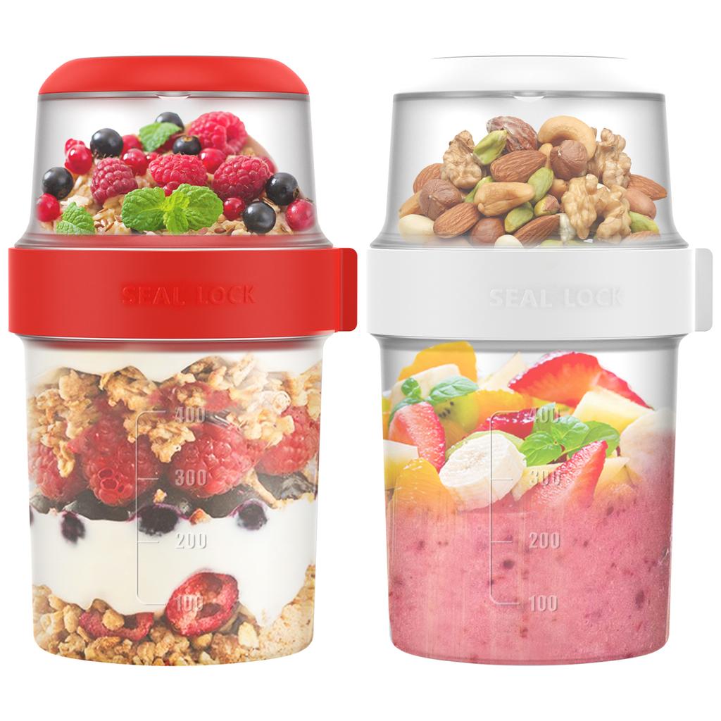 2Pcs Breakfast Cups Reusable Take And Go Yogurt Cup Double Layer Overnight Oats Or Cereal Oatmeal Container Jar Lunch Box