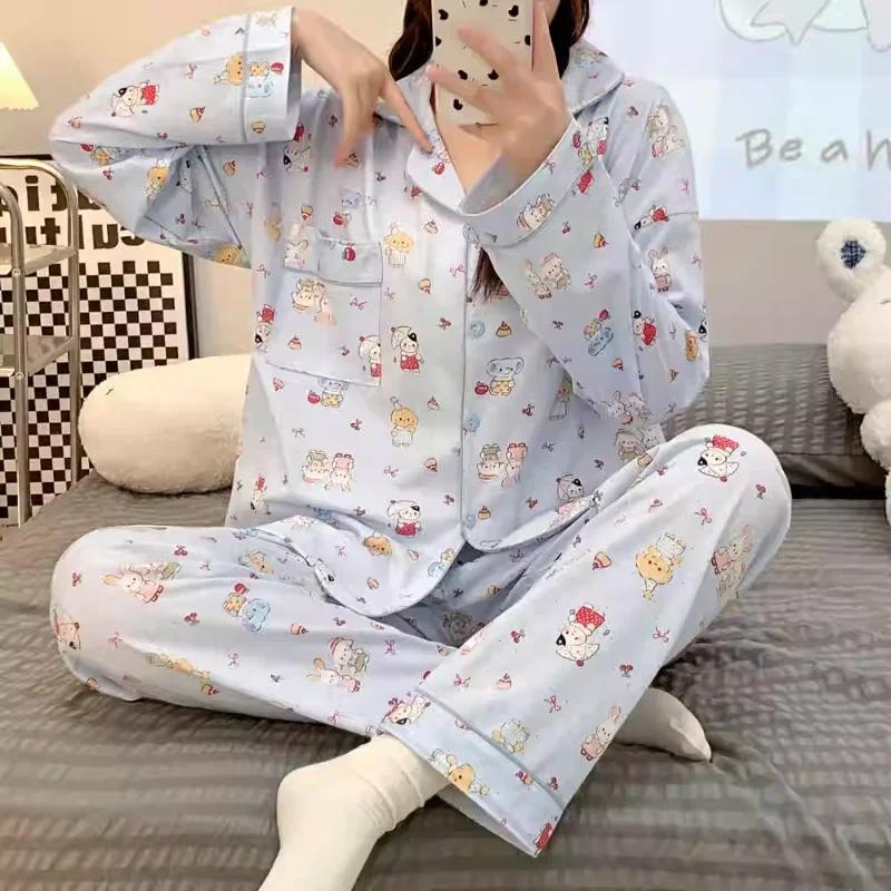 Sember Autumn Pajamas Pure Cotton Long-sleeved Trousers New Cute Cartoon Women's Pajamas Loungewear Casual Two-piece Set