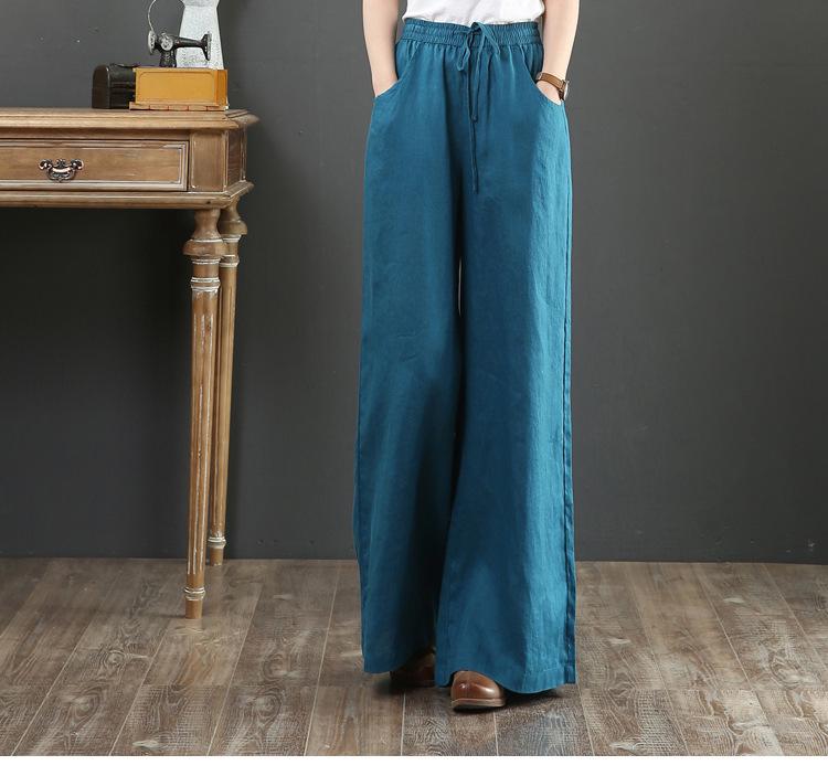 Japanese Style Linen Wide-Leg Yoga Pants - Women's Casual Cotton Blend Straight-Leg Draping Trousers