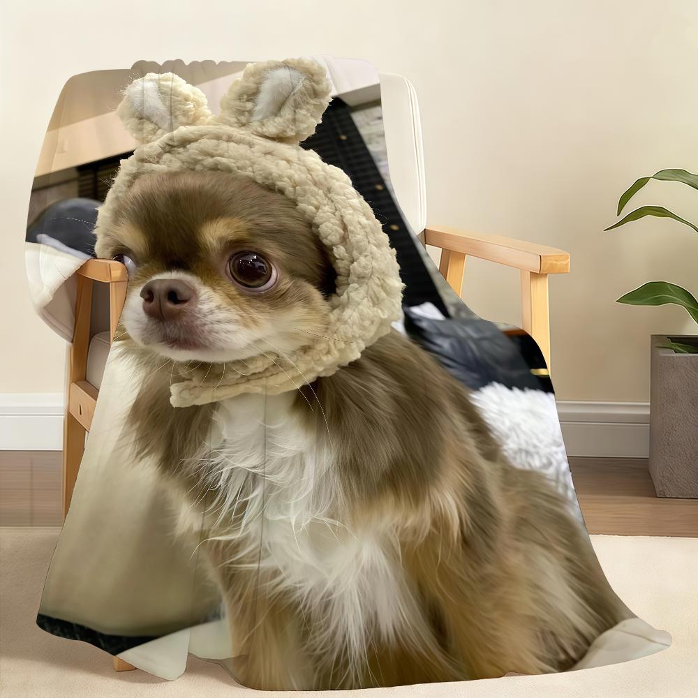 Cute C Chihuahua P Puppy Blanket Soft Throw Blanket for Home Bedroom Bed Sofa Picnic Travel Office Rest Cover Blanket Gift 75x90cm