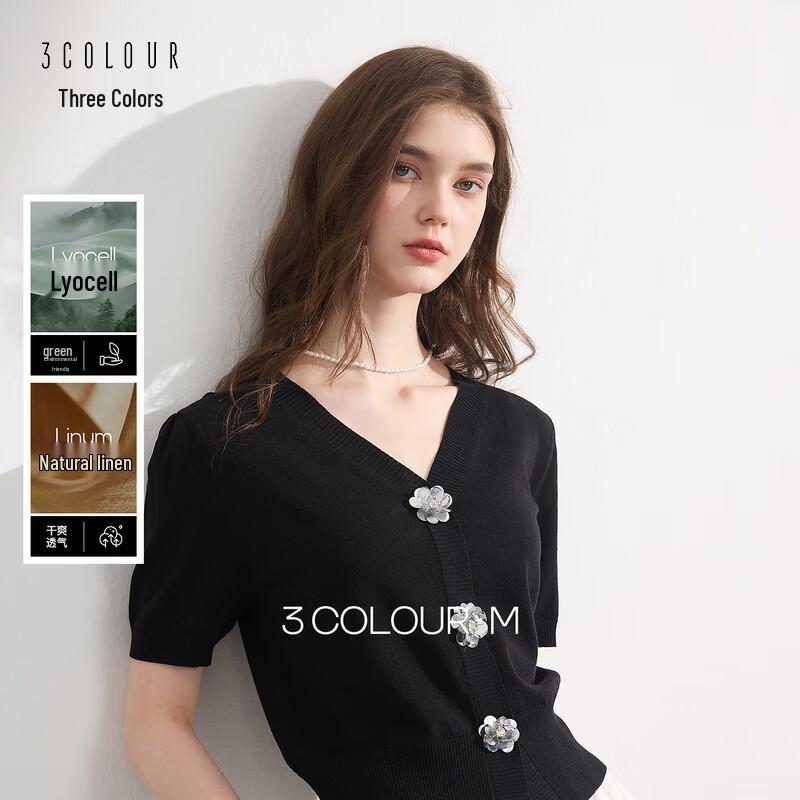 Women s 3D Floral V-Neck Crop Knit Top XL