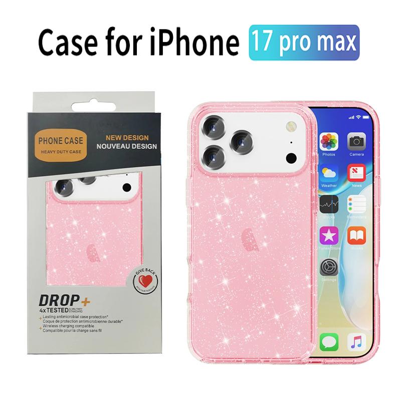 Luxury Glitter PC+TPU Rugged Armor Case For IPhone 17 Air 16 15 14 Plus 13 12 11 Pro Max Multi-layer Anti-Drop Bumper Back Cover