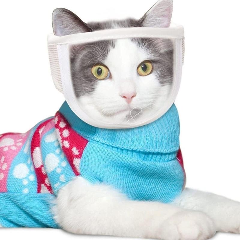 Cats Muzzle for Grooming Breathable Transparent Face Guard Mouth Cover Prevent from Cats Biting Chewing Trimming Bathing