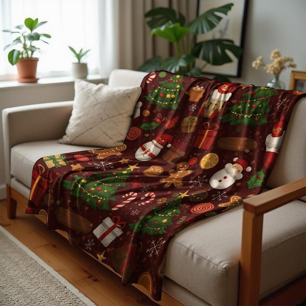 Vintage Stripe Xmas Bear Cartoon Anime Print Flannel Blanket Soft Warm Throw for Kids Bedroom Sofa Christmas Office Car