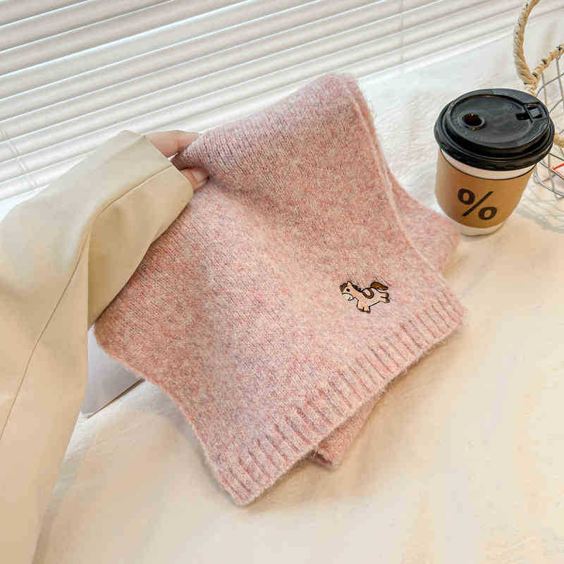 Bestickter Pony Strickwollschal Damen Saison Klein Frisch Paarschal Herren