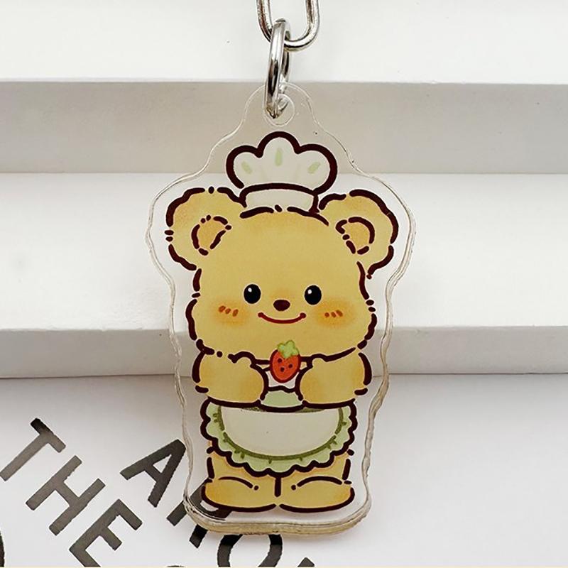 Cute Acrylic Butter Bear Keychains Bag Pendant Cartoon Keyring Jewelry Women Backpack Charms Decor Accessories