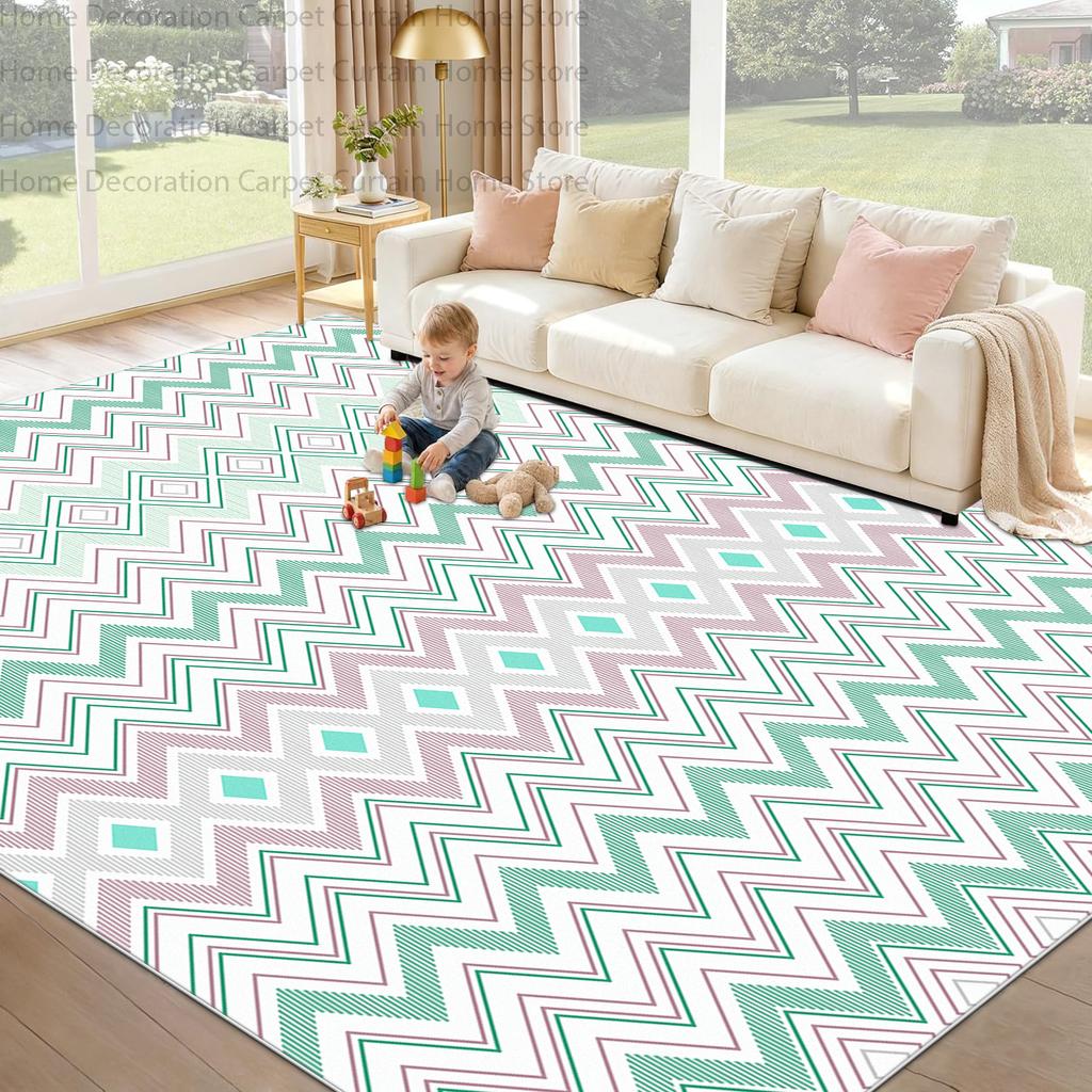 Vintage Geometric Carpet Living Room Soft Fluffy Home Decor Washable Rectangle Bedroom Large Area Rug Non-Slip Lounge Floor Mats