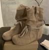 Retro Height Increasing Short Boots for Women Autumn Winter 2025 Round Toe Lace Up Thick Soled Modern Boots Western Cowboy Botas