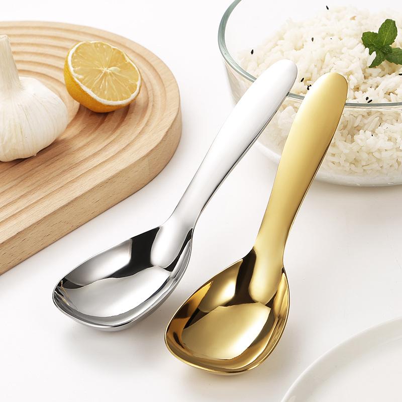 Gold Stainless Steel Thickened and Deepened Communal Distribution Household Rice Porridge Spoon Large Soup Spoon Cooking Spoon