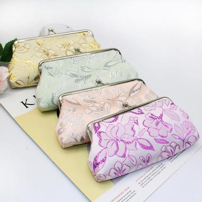 Pochette a portafoglio lunga con portamonete con chiusura a bacio con ricamo floreale vintage da donna