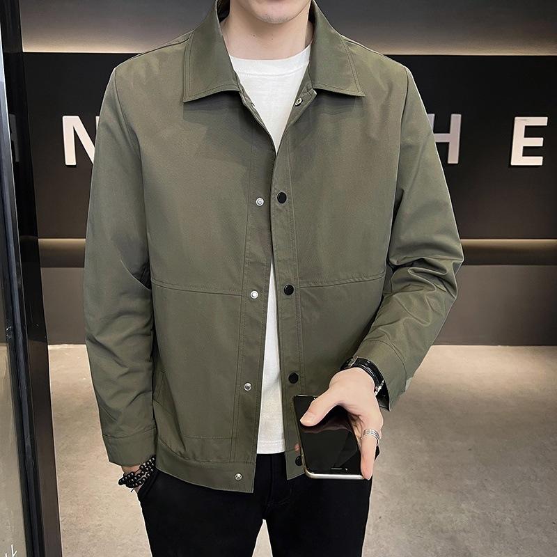 Nowy Płaszcz Męski Wiosenny i Jesienny Modny Dopasowany Koreański Styl Przystojna Kurtka z Klapami Prosta i Uniwersalna Codzienna