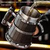 Large Capacity Beer Mugs For Outdoors Use With Retro Woodgrain Finish Nonrust Steel Insulated Cup Thermal Resin Construction