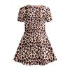 Women's Leopard Print and Pink Heart-shaped Printed T-shirt Dress, Children's Casual A-line Dress Suitable for Birthday Gifts