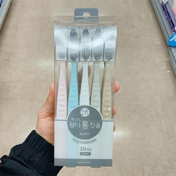 Samjung Wangta Long Head Toothbrush Double Fine Bristles Black 10 Pack
