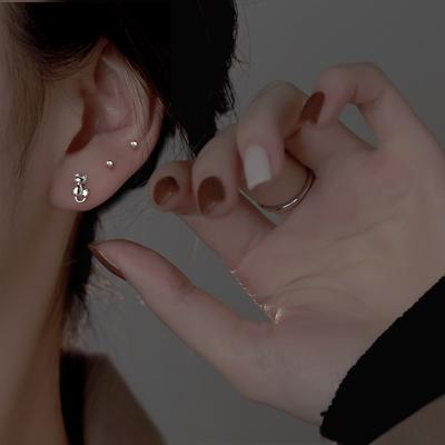 S925 Silver Plated Stud Earrings Three-dimensional Kitten Stud Earrings Korean Style Simple Cold Wind Boudoir Small Earrings Trendy Style