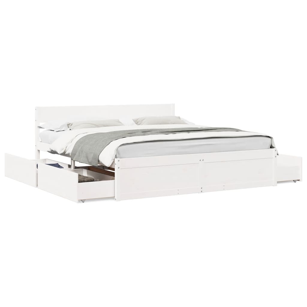 Vidaxl Bed Frame Without Mattress, White, 180X200 Cm, Solid Pine Wood