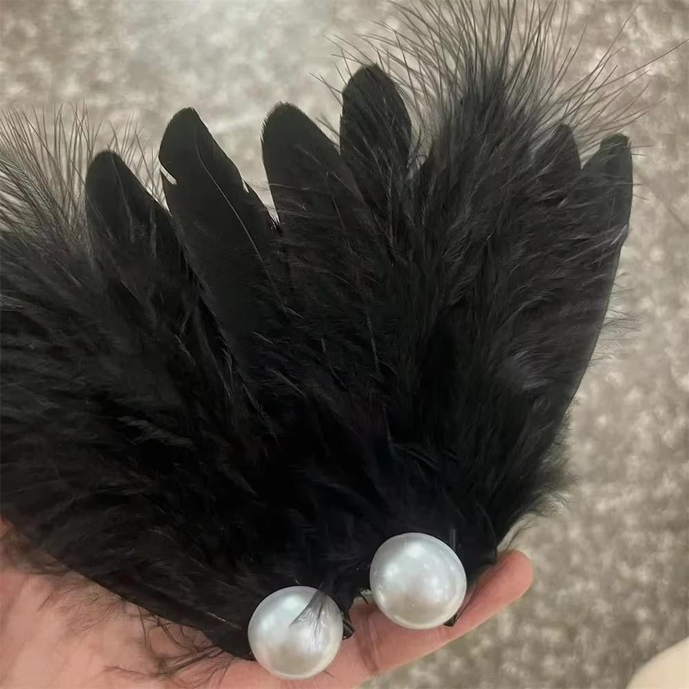 Ballet Style Feather Hair Clips Feather Side Hair Clips Gift Faux Pearl Hair Clips