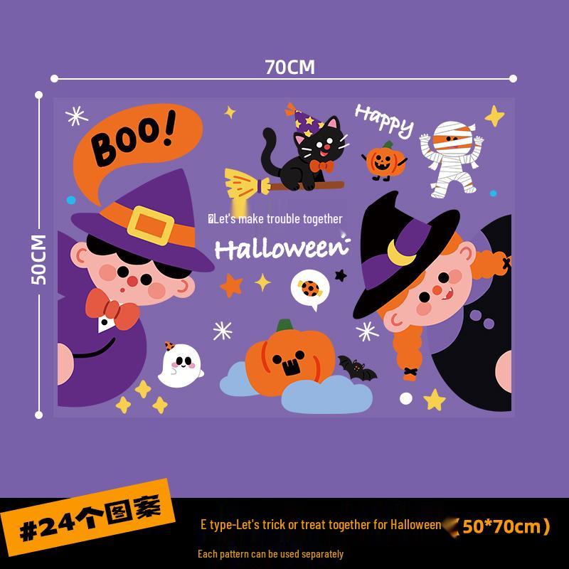 Halloween Pumpkin Decorations Window Clings - Theme Shop Scene Arrangement Glass Stickers