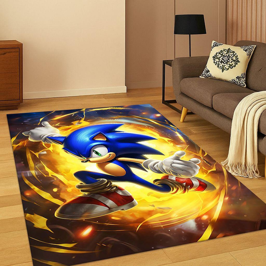 3D S-Sonic Cartoon Game Carpet Rug for Bedroom Living Room Sofa Doormat Home Decor,Kids Play Area Rug Non-slip Christmas Gift