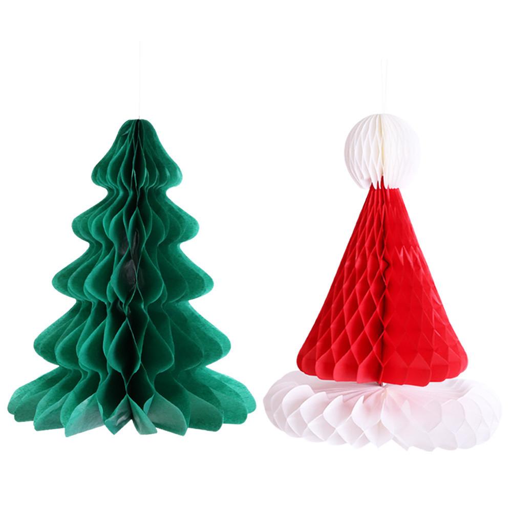 Paper Honeycomb Delightful Christmas Tree And Hat Festive Ornaments For Celebrations Holiday