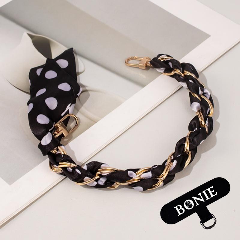 Black Phone Lange Wrist Mobile Phone Chain Network Celebrity Selling Creative Woven Custom Printed Silk Scarf Phone Strap Abstract